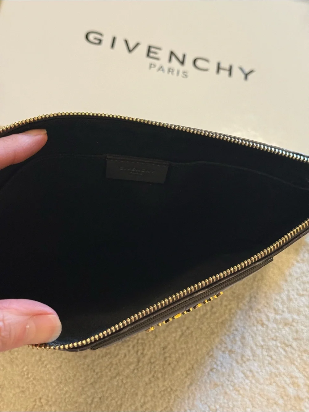 Givenchy Gray Croc-Embossed Leather Zip Pouch
